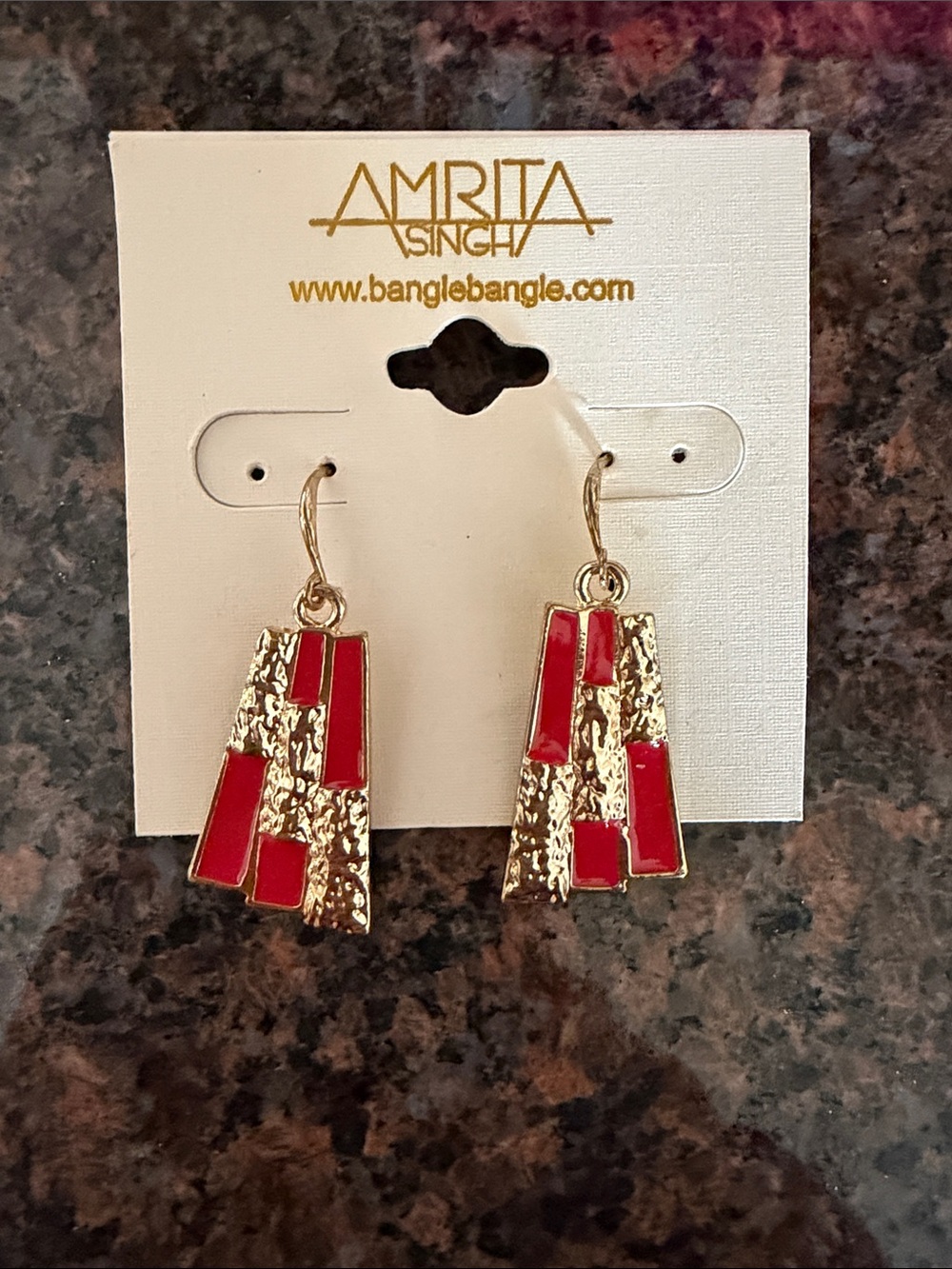 Amrita Singh Gold-Tone Earrings with Red Enamel Accents